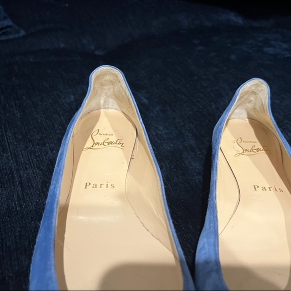 Stunning Christian Louboutin flats with pointy heel in blue suede, sz 35.5 - Picture 3 of 7